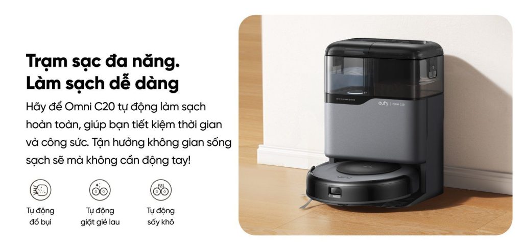 Robot hút bụi lau nhà eufy Omni C20 trạm sạc đa năng