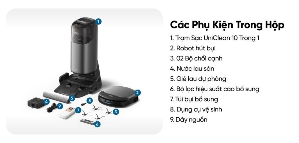 Robot hút bụi lau nhà eufy Omni S1 Pro trọn bộ phụ kiện