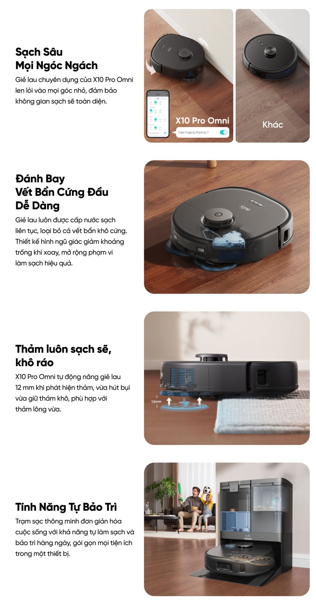 Robot hút bụi lau sàn eufy Omni X10 Pro làm sạch hiệu quả 